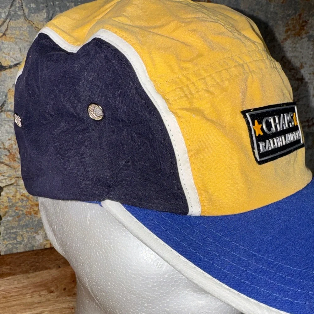 Chaps Ralph Lauren 90’s Y2K Yellow & Navy color block skater/biking hat - Picture 9 of 9
